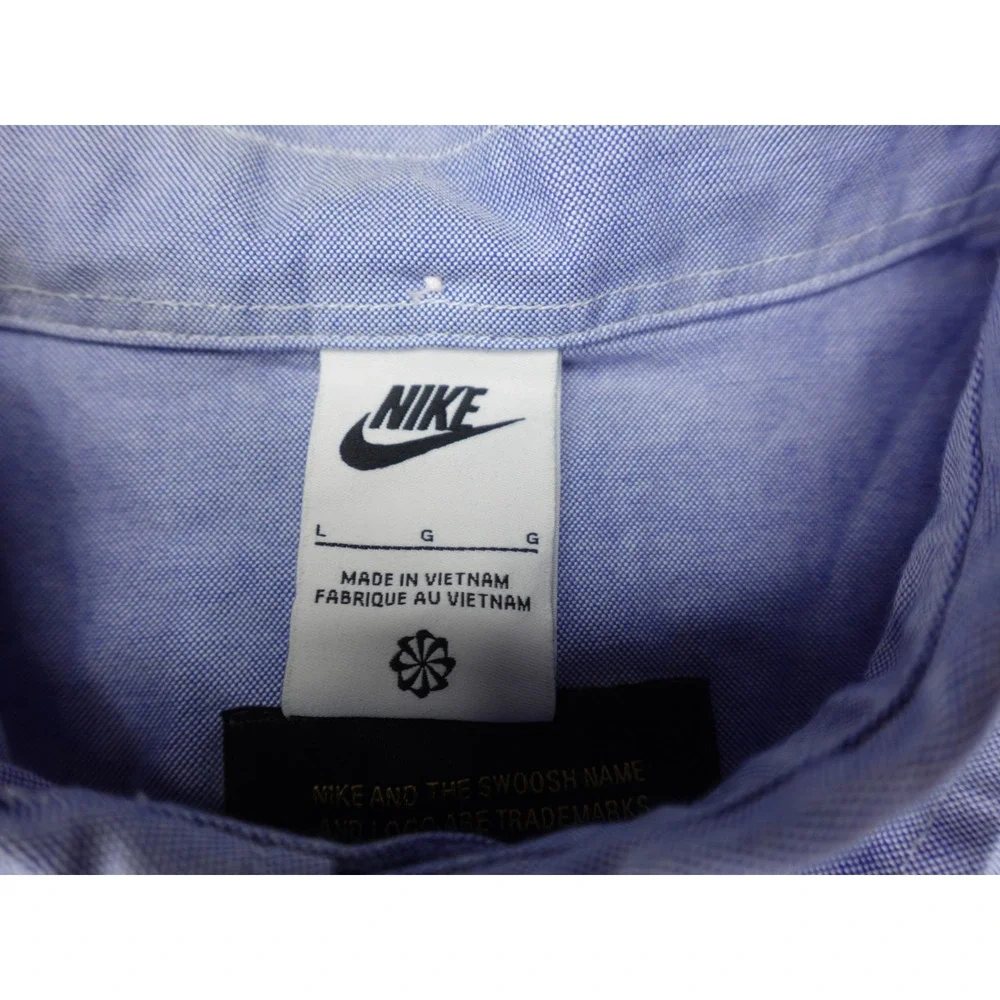 Nike Oxford Button Down Shirt Mens Large‎ Blue Long Sleeve Swoosh Logo